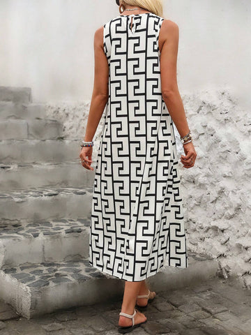 Sleeveless Geometric Print Dress