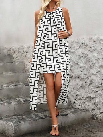 Sleeveless Geometric Print Dress