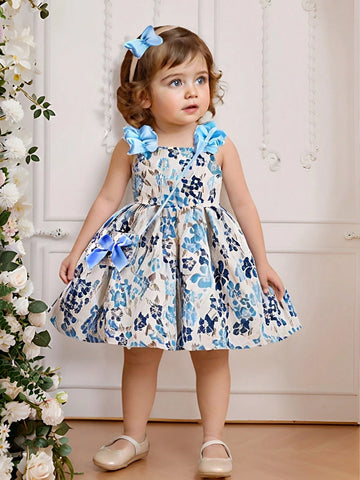 Sleeveless Jacquard Waist-Cinching Dress For Young Girls, With Bowknot Bag Accessories. The New Styles Of Formal Dresses