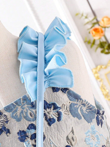 Sleeveless Jacquard Waist-Cinching Dress For Young Girls, With Bowknot Bag Accessories. The New Styles Of Formal Dresses