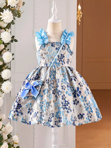 Sleeveless Jacquard Waist-Cinching Dress For Young Girls, With Bowknot Bag Accessories. The New Styles Of Formal Dresses