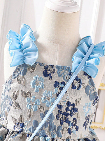 Sleeveless Jacquard Waist-Cinching Dress For Young Girls, With Bowknot Bag Accessories. The New Styles Of Formal Dresses