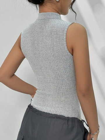 Sleeveless Knitted Half-Zip Bodysuit