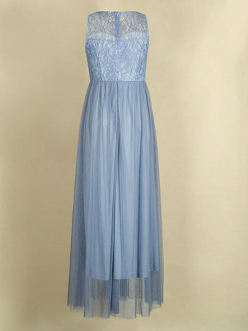 Sleeveless Lace Panel Sheer Mesh Elegant Bridesmaid Maxi Dress