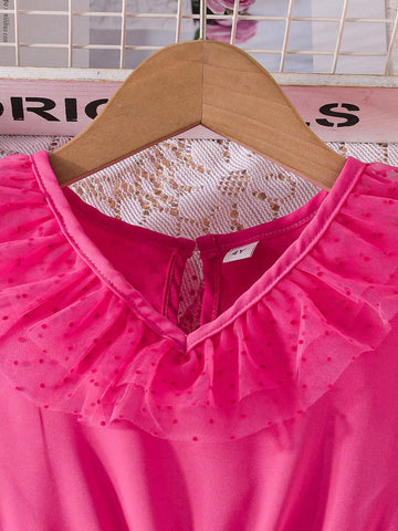 Sleeveless Mesh Lace Round Neck Mesh Dress For Girls, Summer