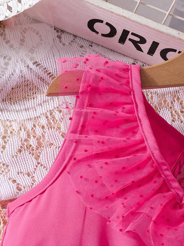 Sleeveless Mesh Lace Round Neck Mesh Dress For Girls, Summer