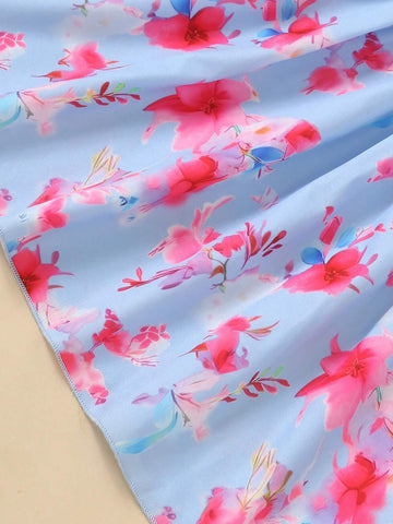 Sleeveless Princess Dress With Floral Print, Suitable For Beach Parties And Little Girls' Summer Vacation