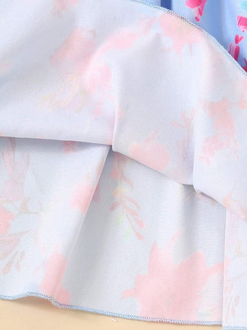 Sleeveless Princess Dress With Floral Print, Suitable For Beach Parties And Little Girls' Summer Vacation