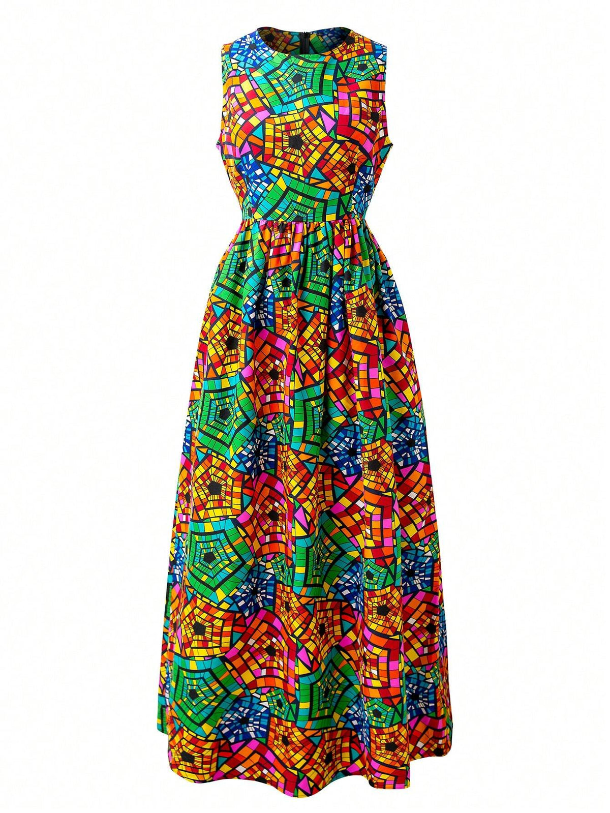 Sleeveless Round Neck Ankara Print Dress For Women