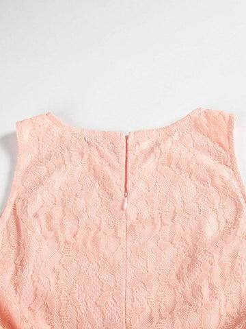 Sleeveless Round Neck Solid Color Lace Empire Waist Long Elegant Bridesmaid Dress For Cocktail Party