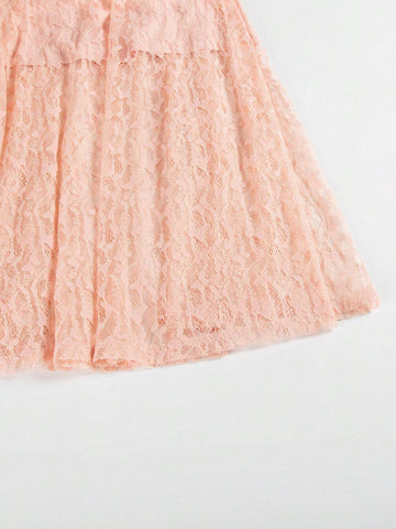 Sleeveless Round Neck Solid Color Lace Empire Waist Long Elegant Bridesmaid Dress For Cocktail Party