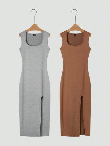 Sleeveless Slit Dress Set