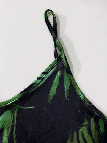 Sleeveless Tropical Plant Print Dress
