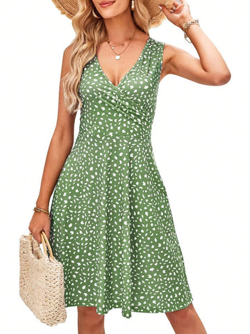 Sleeveless V-Neck Criss-Cross Neck Side Pockets Summer Dress