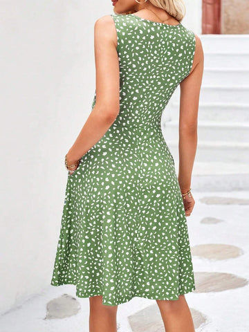 Sleeveless V-Neck Criss-Cross Neck Side Pockets Summer Dress