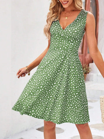 Sleeveless V-Neck Criss-Cross Neck Side Pockets Summer Dress