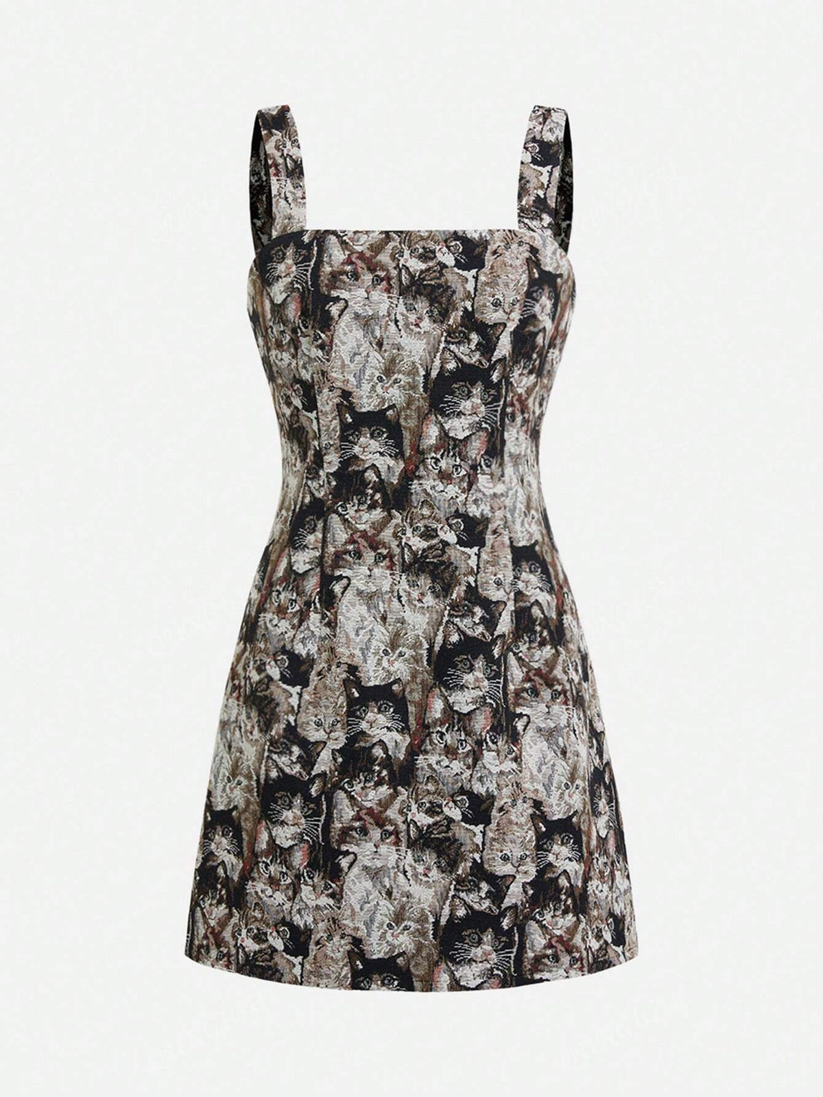 Sleevesless Cat Pattern Short Cami Dress