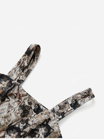 Sleevesless Cat Pattern Short Cami Dress