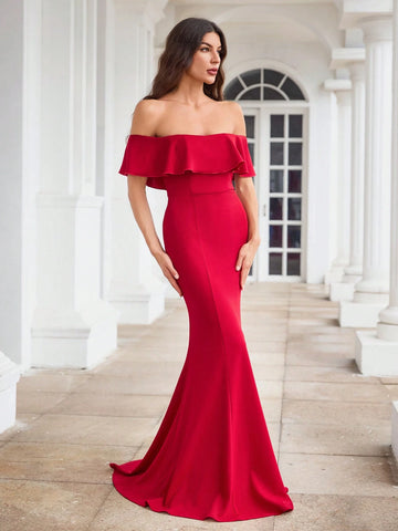 Slim Fit Off Shoulder Evening Party Dress