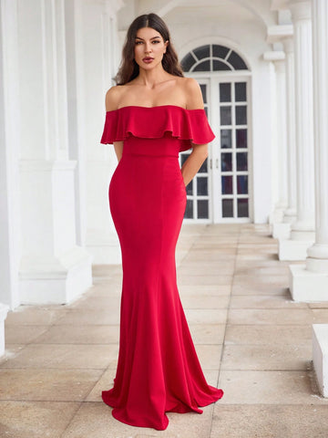 Slim Fit Off Shoulder Evening Party Dress