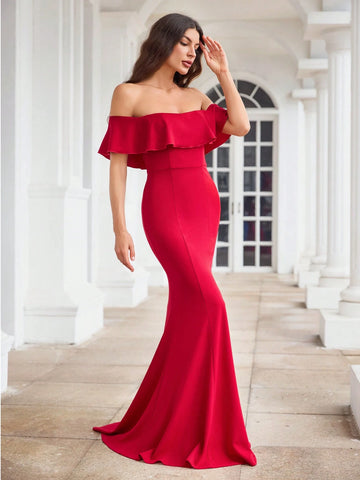Slim Fit Off Shoulder Evening Party Dress