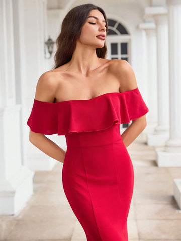 Slim Fit Off Shoulder Evening Party Dress