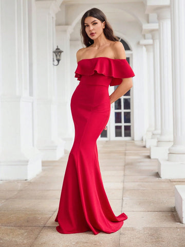Slim Fit Off Shoulder Evening Party Dress