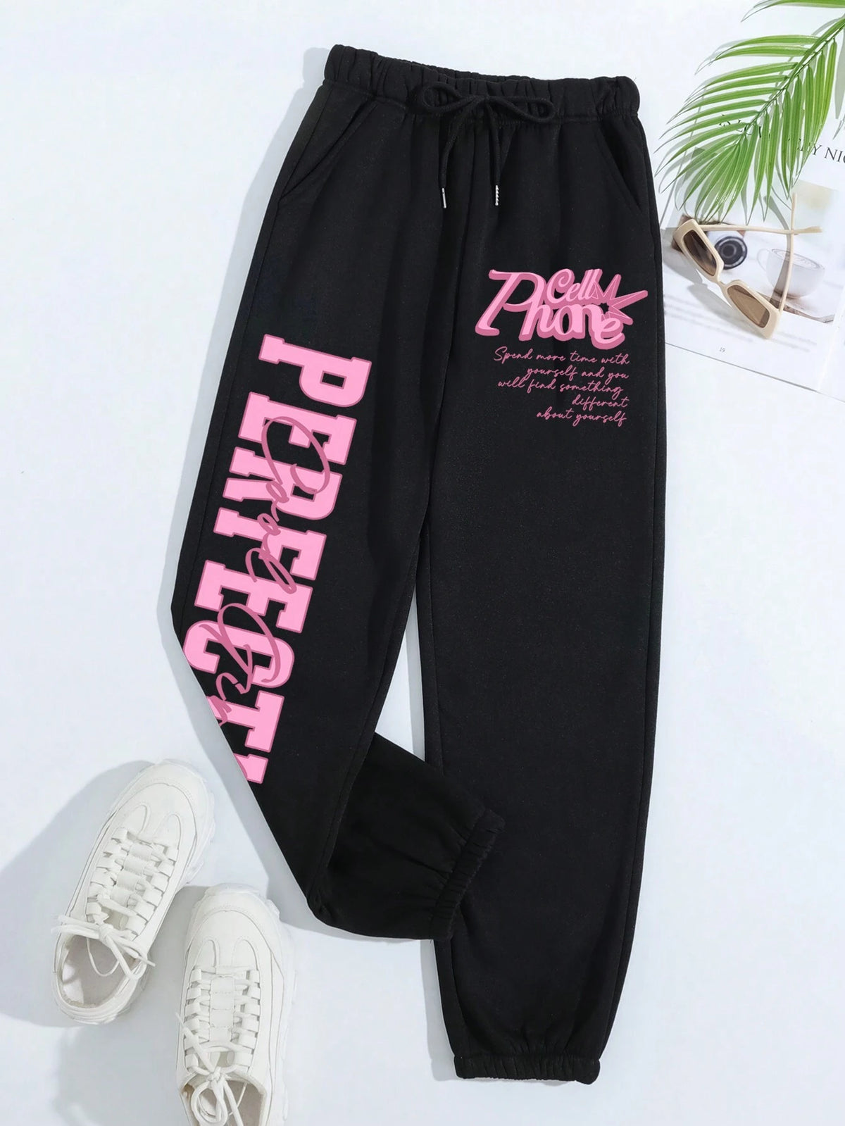 Slogan Graphic Drawstring Waist Sweatpants