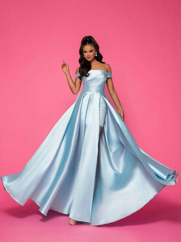Smilprince Light Blue Long Off-Shoulder Dress, Slim Fit And Elegant, Ideal For Annual Party