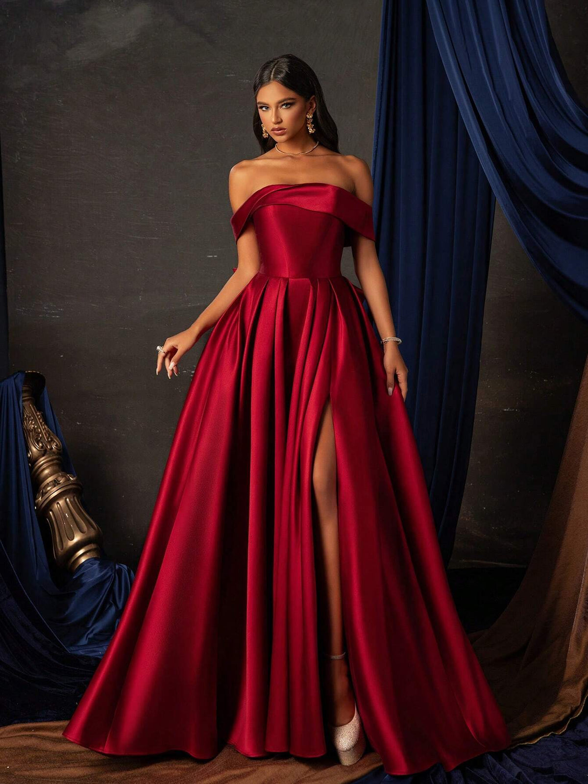 Smilprince Long Burgundy High-End Light Luxury Niche Evening Dress