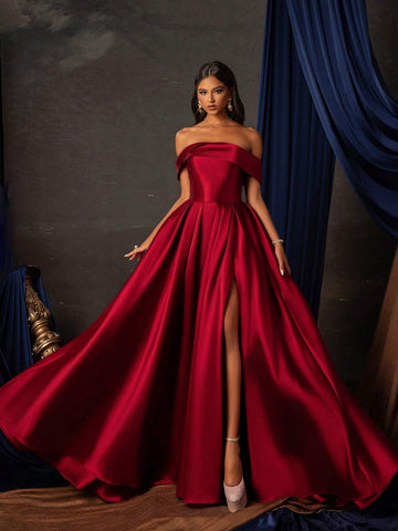 Smilprince Long Burgundy High-End Light Luxury Niche Evening Dress