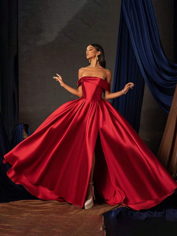 Smilprince Long Burgundy High-End Light Luxury Niche Evening Dress