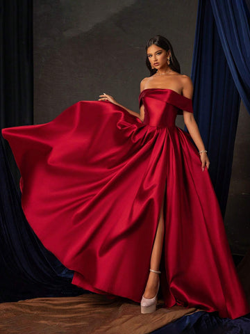 Smilprince Long Burgundy High-End Light Luxury Niche Evening Dress