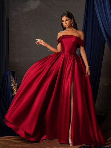 Smilprince Long Burgundy High-End Light Luxury Niche Evening Dress