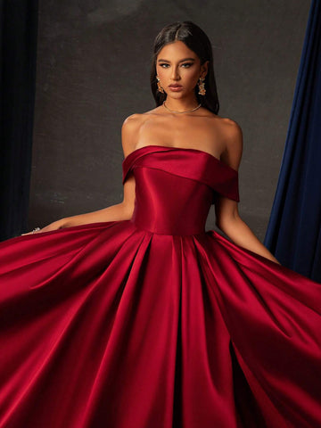 Smilprince Long Burgundy High-End Light Luxury Niche Evening Dress