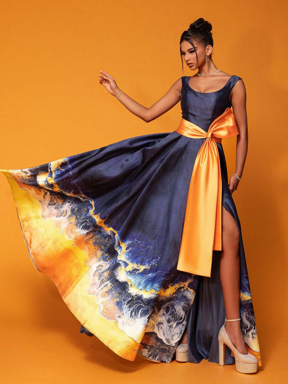 Smilprince Long Color-Blocking Elegant High-End Evening Dress With Large Round Neckline And Twisted Design