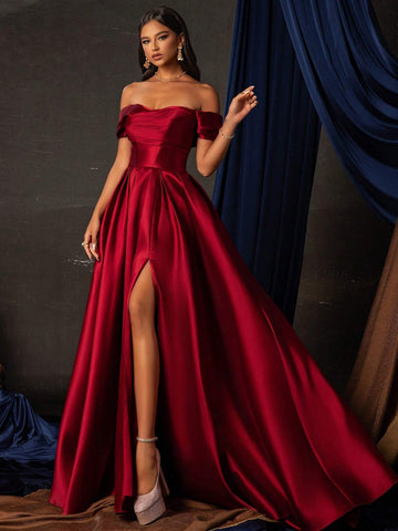 Smilprince Long Elegant Quality One Shoulder Waist Collect Open Slit Evening Dress