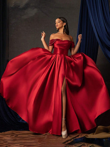 Smilprince Long Elegant Quality One Shoulder Waist Collect Open Slit Evening Dress