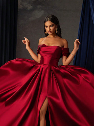 Smilprince Long Elegant Quality One Shoulder Waist Collect Open Slit Evening Dress