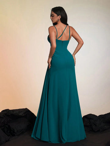 Smilprince Long Green Waist Slimming Bridesmaid Dress
