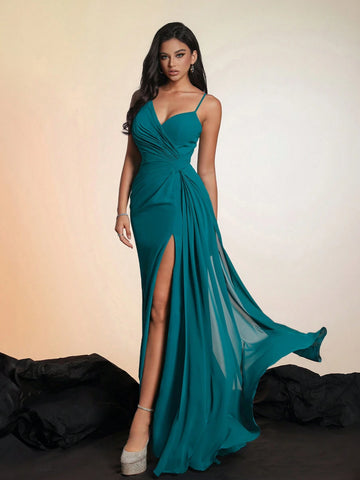 Smilprince Long Green Waist Slimming Bridesmaid Dress