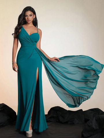 Smilprince Long Green Waist Slimming Bridesmaid Dress