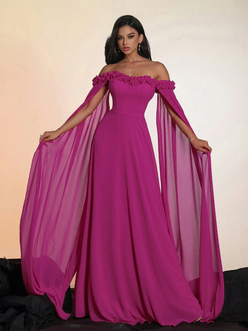 Smilprince Long Off-Shoulder Sleeve High-End Evening Party Dress
