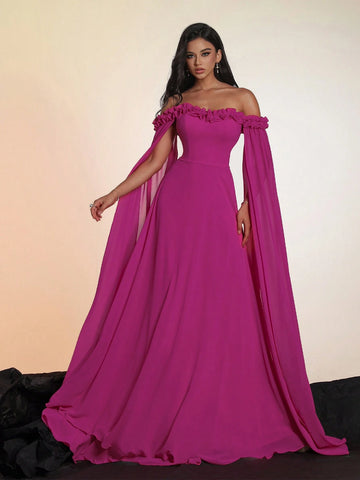 Smilprince Long Off-Shoulder Sleeve High-End Evening Party Dress