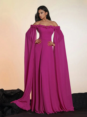 Smilprince Long Off-Shoulder Sleeve High-End Evening Party Dress