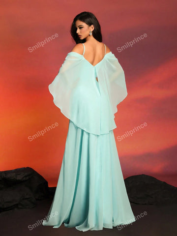 Smilprince Long Solid Color Elegant Open Shoulder Slip Bridesmaid Dress