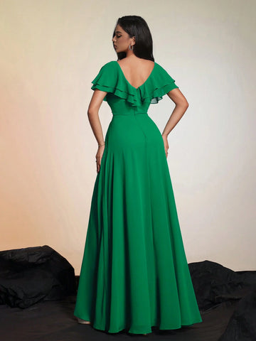 Smilprince Solid Color V-Neck Summer Maxi Dress, Elegant & Luxurious Evening Dress