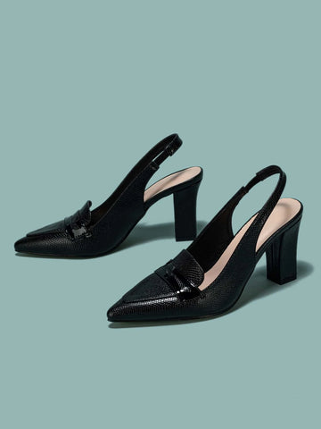 Snakeskin Embossed Chunky Heeled Slingback Pumps