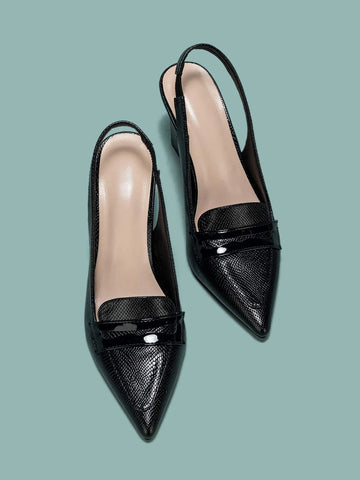 Snakeskin Embossed Chunky Heeled Slingback Pumps