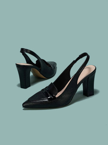 Snakeskin Embossed Chunky Heeled Slingback Pumps